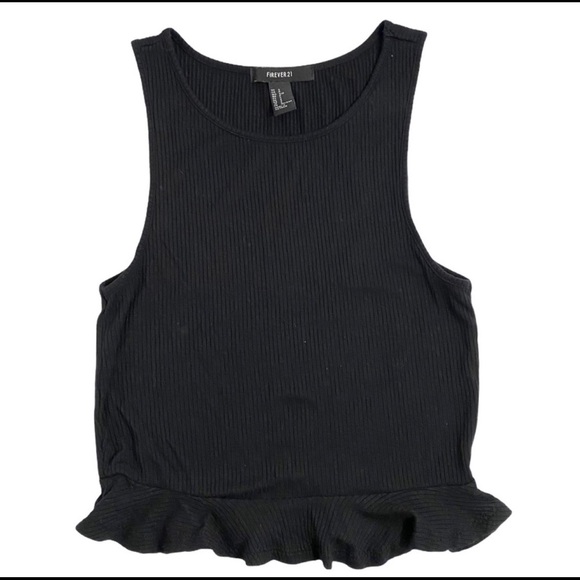 Forever 21 Black Ruffled Hem Crop Tank Top - Picture 2 of 5